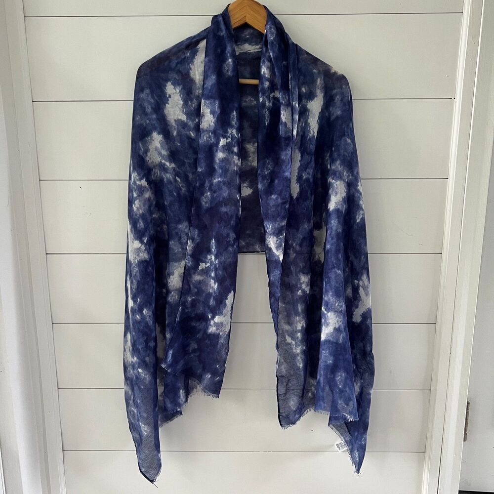 Scarf Blue White Watercolor Rectangle Neck Head Shawl 27"x72"